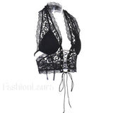 Tie Front Lace Halter Tank Top