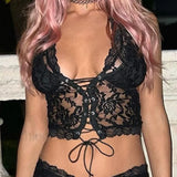 Tie Front Lace Halter Tank Top