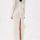 Trista Floral V-Neck Polyester Maxi Slit Dress