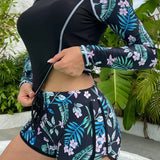 Tropical Print Rashguard Two Piece Set