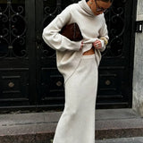 Turtleneck Knit Sweater Maxi Dress Two Piece Set