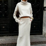 Turtleneck Knit Sweater Maxi Dress Two Piece Set