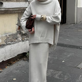Turtleneck Knit Sweater Maxi Dress Two Piece Set