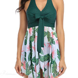 V-neck Printed Halter Tankini Two Piece Set