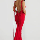 Jasira - Backless Rose Knot Maxi Dress