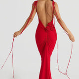 Jasira - Backless Rose Knot Maxi Dress