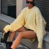 Vintage Crewneck Cable Knit Loose Sweater