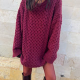 Vintage Crewneck Cable Knit Loose Sweater