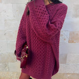 Vintage Crewneck Cable Knit Loose Sweater