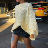 Vintage Crewneck Cable Knit Loose Sweater