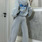 Vintage High Street Gray Loose Hoodie Jogger Two Piece Set