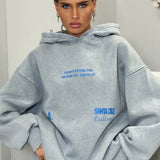 Vintage High Street Gray Loose Hoodie Jogger Two Piece Set