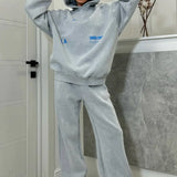Vintage High Street Gray Loose Hoodie Jogger Two Piece Set