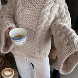 Vintage Stylish Crewneck Bell Sleeve Loose Sweater