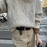 Vintage Thick Yarn Cable Loose Crew Neck Sweater