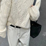 Vintage Thick Yarn Cable Loose Crew Neck Sweater
