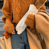 Vintage Thick Yarn Cable Loose Crew Neck Sweater