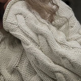 Vintage V-neck Loose Mid-length Cable Knit Long Sleeve Sweater