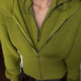 VintageTwo-in-one Solid Wide Lapel Zipper Sweater