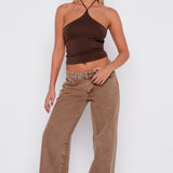 Better Perspective Knit Halter Top Bronze