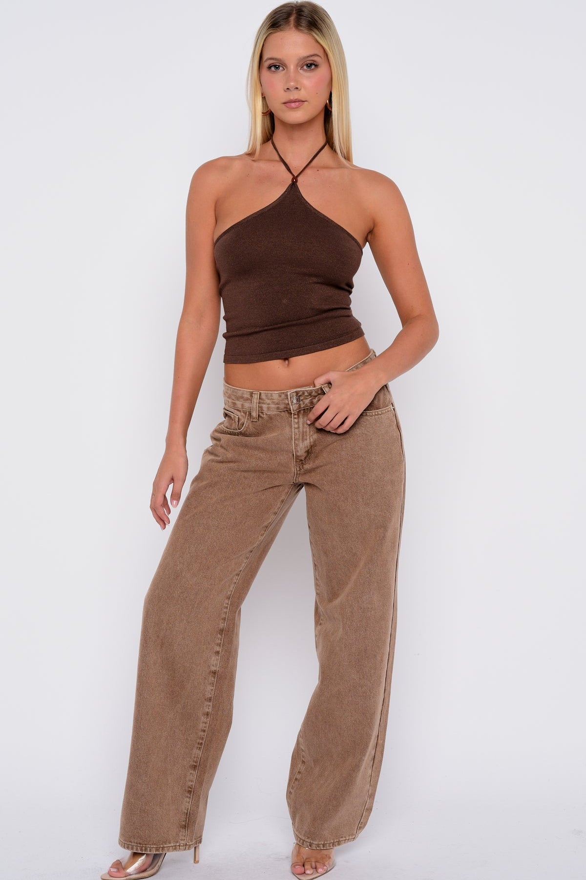 Better Perspective Knit Halter Top Bronze