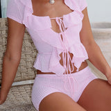 Cool It Crochet Short Sleeve Top Pink