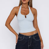Not Over It Yet Halter Top Baby Blue
