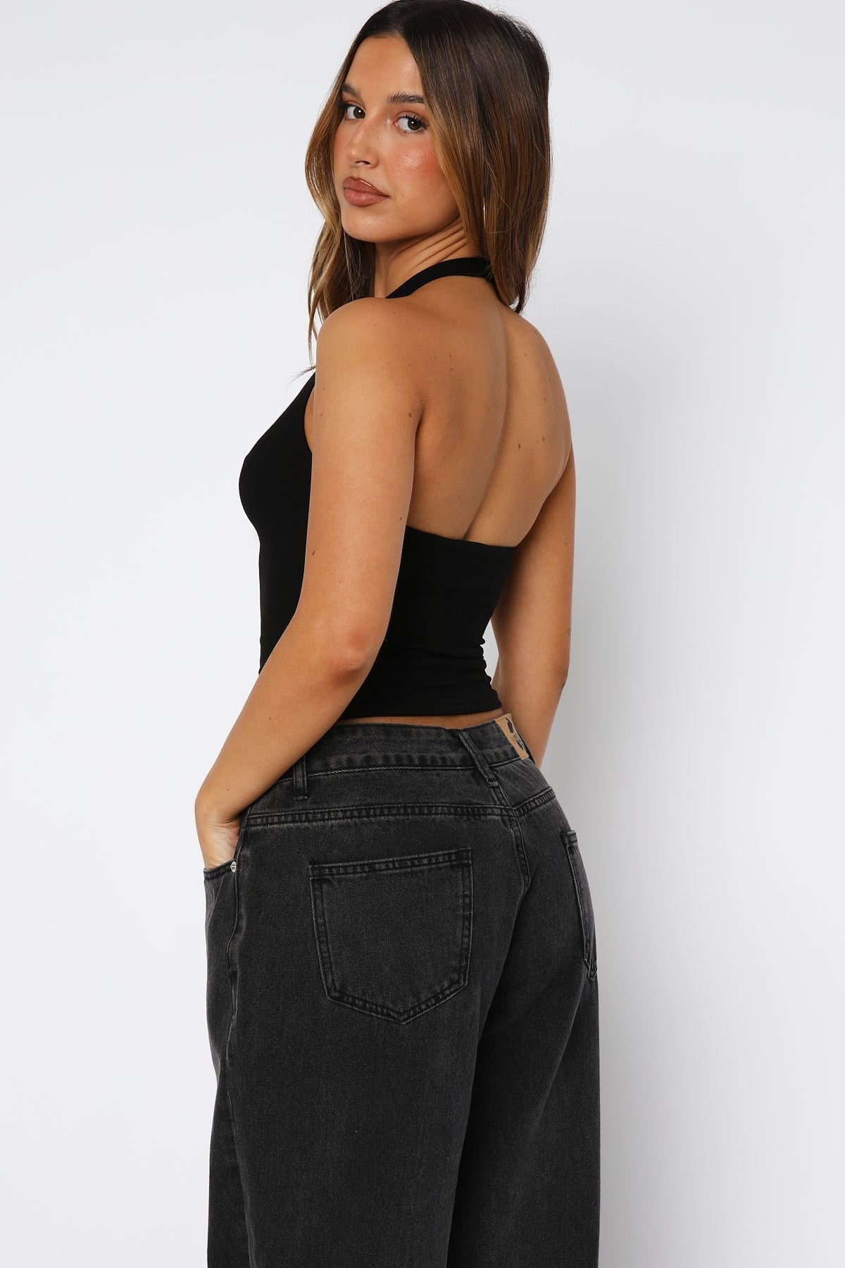 Not Over It Yet Halter Top Black