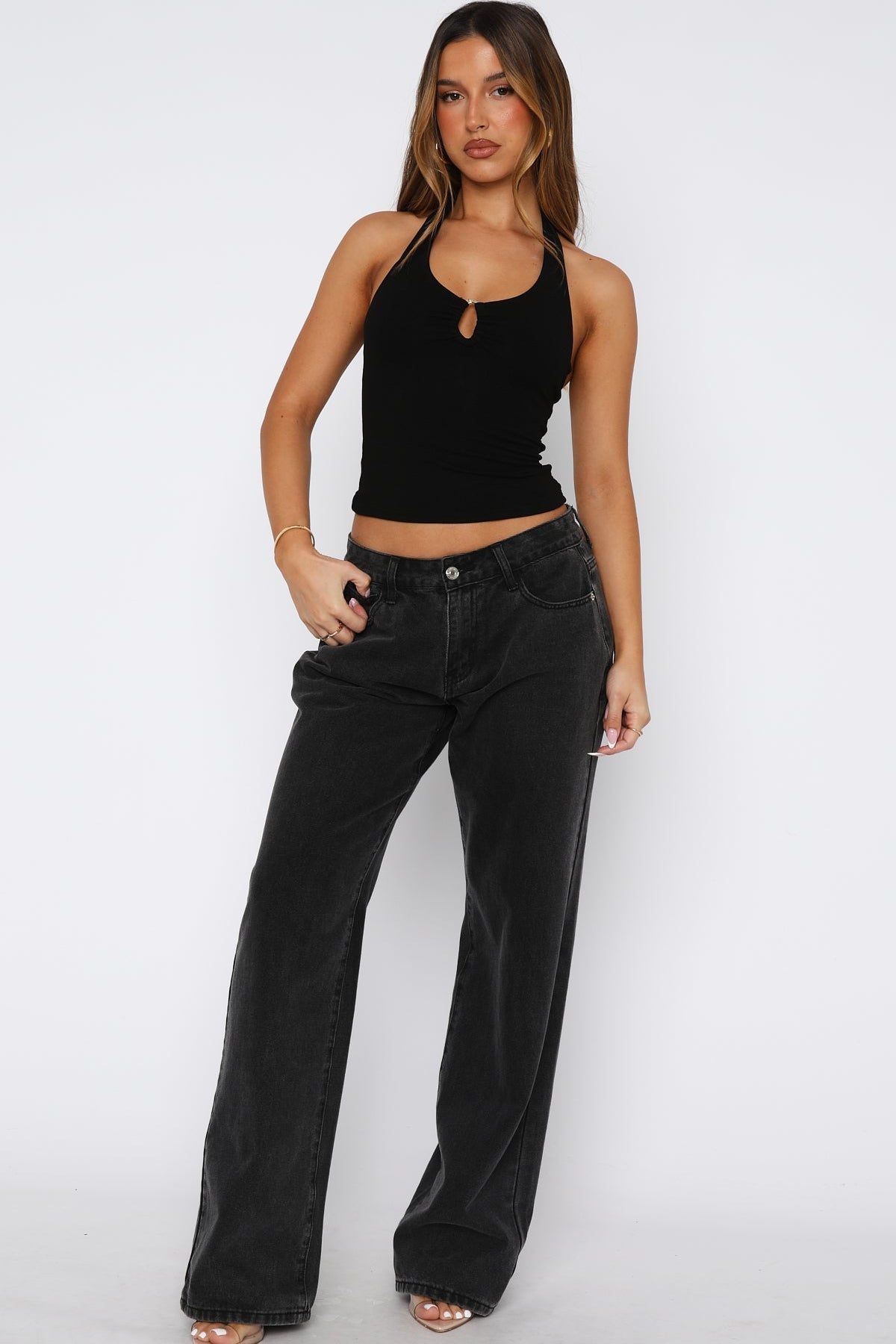 Not Over It Yet Halter Top Black