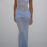 Sheer Grace Strapless Glitter Maxi Dress Powder Blue