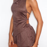 Still Love Me Faux Suede Mini Shorts Dark Chocolate