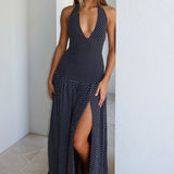 Sweet Temptation Halter Maxi Dress Black/ White Polka Dot