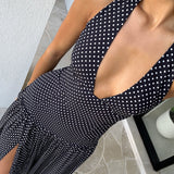 Sweet Temptation Halter Maxi Dress Black/ White Polka Dot