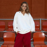 White Loose Top Elastic Red Pants Two Piece Set