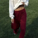 White Loose Top Elastic Red Pants Two Piece Set