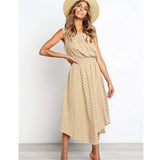 Women Boho Sleeveless Midi Dress Polka Dot Fashion Summer Party High Waist O-Neck Holiday Beach Dress Sundress