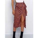 Women High Waist Leopard Print Split Midi Sundress