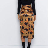 Women High Waist Leopard Print Split Midi Sundress