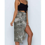 Women High Waist Leopard Print Split Midi Sundress