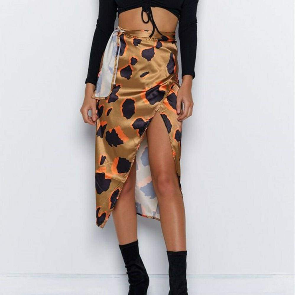 Women High Waist Leopard Print Split Midi Sundress