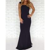 Women Ladies Formal Backless Long Dress Party Ball Prom Gown Wedding Bridesmaid Sleeveless O-Neck Long Maxi Dress