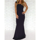 Women Ladies Formal Backless Long Dress Party Ball Prom Gown Wedding Bridesmaid Sleeveless O-Neck Long Maxi Dress
