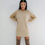Women Long Sleeve Knitted Sweater Mini Dress Fashion Autumn Winter Lady Backless Party Club Casual Jumper Dress