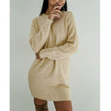 Women Long Sleeve Knitted Sweater Mini Dress Fashion Autumn Winter Lady Backless Party Club Casual Jumper Dress