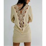 Women Long Sleeve Knitted Sweater Mini Dress Fashion Autumn Winter Lady Backless Party Club Casual Jumper Dress
