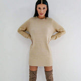 Women Long Sleeve Knitted Sweater Mini Dress Fashion Autumn Winter Lady Backless Party Club Casual Jumper Dress