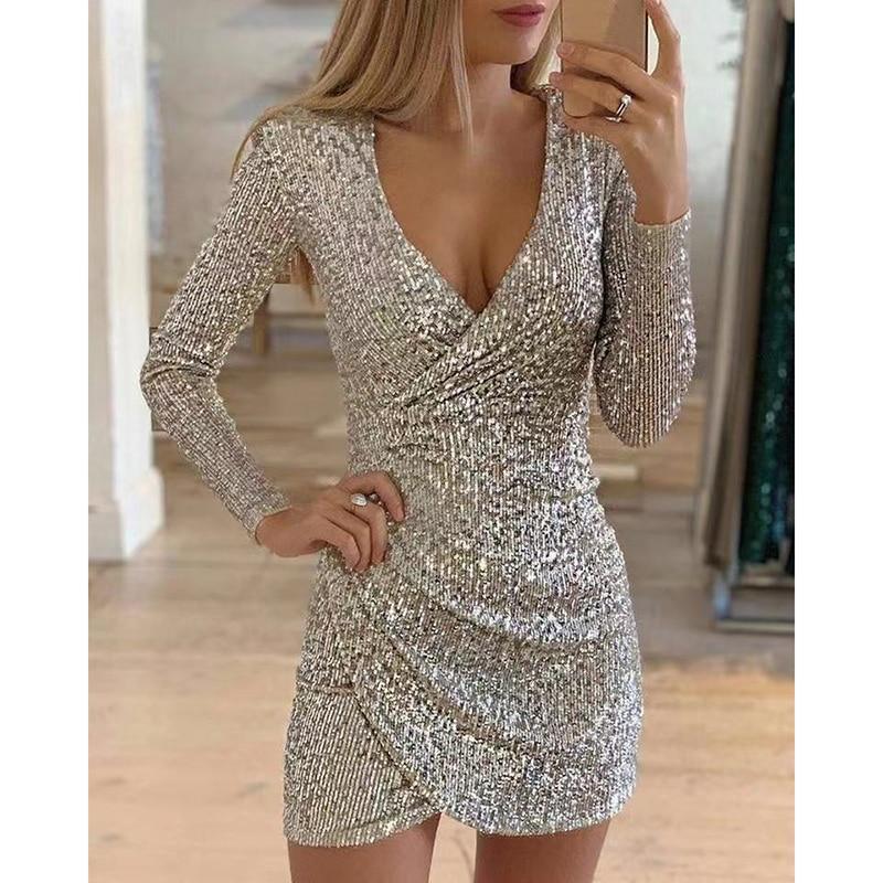 Women long sleeve sequin dress