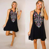 Women's Boho Floral Sleeveless Dress Bohemian Summer Holiday Party Beach Casual Short Mini Dress Sundress