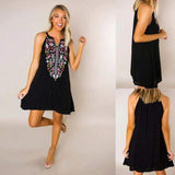Women's Boho Floral Sleeveless Dress Bohemian Summer Holiday Party Beach Casual Short Mini Dress Sundress