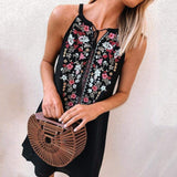 Women's Boho Floral Sleeveless Dress Bohemian Summer Holiday Party Beach Casual Short Mini Dress Sundress